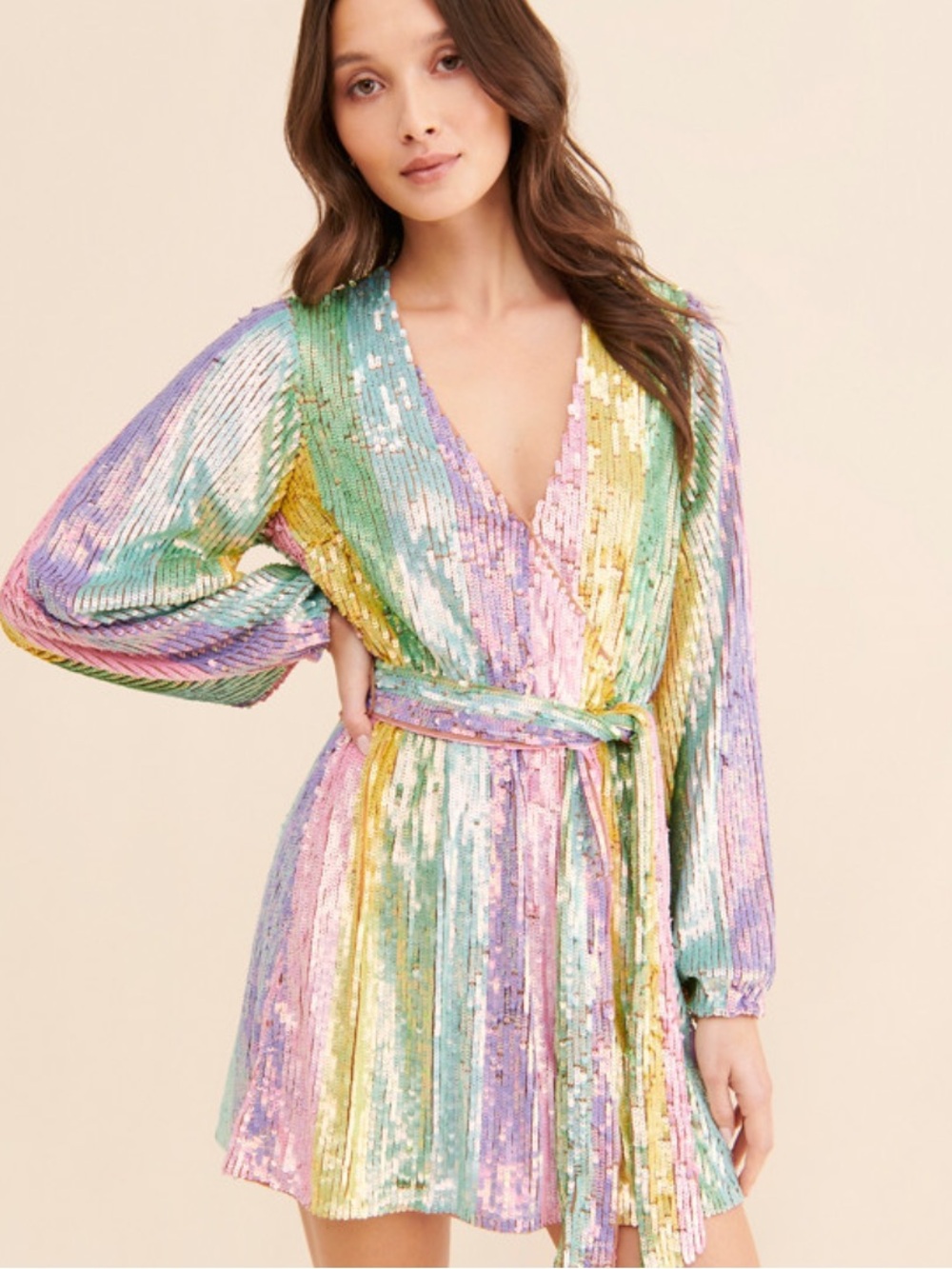 Show Me Your MuMu wear Me out in rainbow stripe Pastel Sequin Mini Dress size M